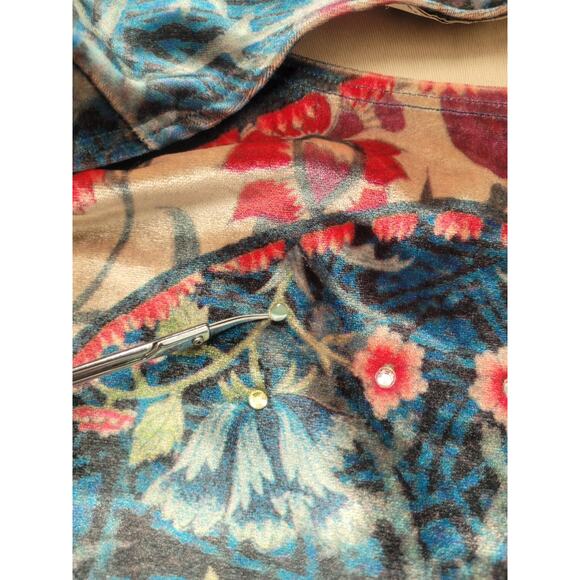 VTG 90's CLIO Floral Velvet Rhinestone Bell Sleeve Top Sz S Boho Artsy Eclectic - Picture 10 of 10